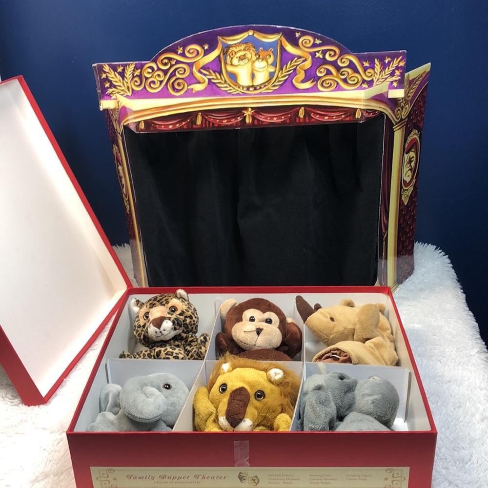 Restoration Hardware Family Puppet Theater w/ 6 Animals & Stage